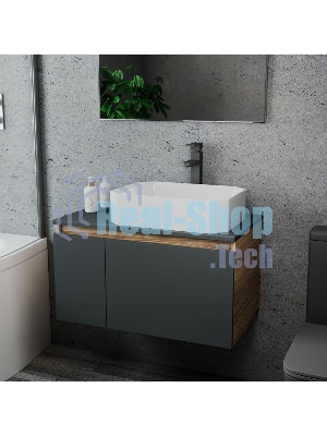 Комплект для ванной, 3 предмета (Тумба подвесная Bau Blackwood 80 графит + Раковина BAU Hotel 51х37, Смеситель высокий Hotel Black, черный)
