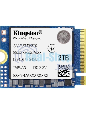 Накопитель SSD Kingston NV3, 2000Gb, M.2(22x30мм), NVMe, PCIe 4.0 x4, 3D TLC, R/W 6000/5000Mb/s, TbW 640, DWPD 0.2