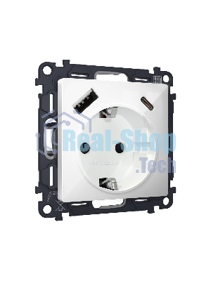 Комплект механизма электрической розетки ALFA Белый глянец 2USB A+C 20W (быстрая зарядка) с/з QUANT (AP1100, VM160) MA110010