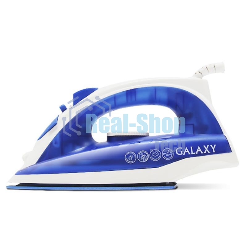 Утюг Galaxy Line GL 6121, синий, паровой, 1600 Вт, керамическое покрытие подошвы, указатель максимального уровня воды, индикатор нагрева, вертикальное отпаривание, паровой удар, функция увлажнения, защита от перегрева, резервуар для воды 470 мл, подача пара до 50 г/мин, паровой удар до 230 г/мин