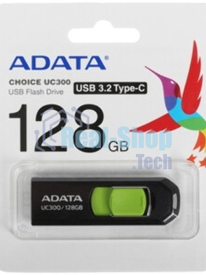 Флешка USB ADATA UC300 (ACHO-UC300-128G-RBK/GN), 128Gb, Type-C USB 3.2, R/W 100/30, черный/зеленый