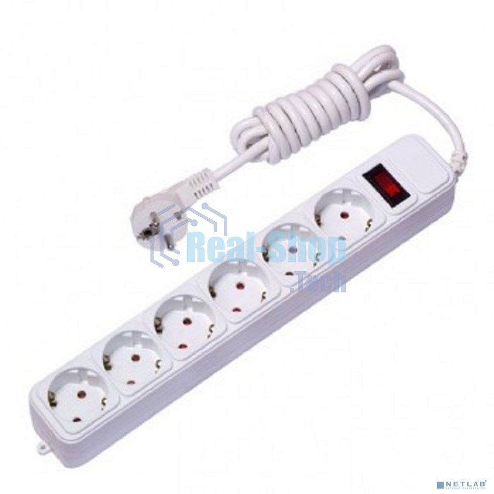 Сетевой фильтр EKF UFP10-375-6-018 6x1,8 м 10А/2,2 кВт с выкл. c/з ПВС 3х0,75 Блокбастер EKF PROxima