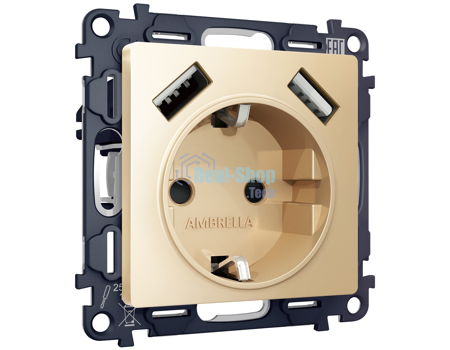 Комплект механизма электрической розетки ALFA Шампань 2USB A+A 18W (быстрая зарядка) с/з QUANT (AP6090, VM155) MA609010