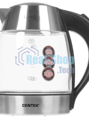 Чайник электрический Centek CT-0059 London, стекло, 1.8л, 2200Вт, LED-подсветка, отделка нерж.