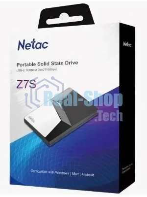 Внешний SSD Netac Z7S, 480 Gb, USB 3.2 Gen 2 Type-C, R/W 550/480, черный