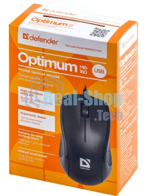 Мышь проводная Defender Optimum MB-160 черный, 1000 dpi, USB, кнопки - 3