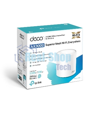 Бесшовный Mesh роутер AX3000 Whole Home Mesh Wi-Fi 6 UnitSPEED: 574 Mbps at 2.4 GHz + 2402 Mbps at 5 GHzSPEC: 2× Internal Antennas, 3× Gigabit Ports (WAN/LAN auto-sensing), 2 Streams and HE160 for 5GHzFEATURE: Deco App, Router/AP Mode, IPv6, IPTV, HomeShield (Parental