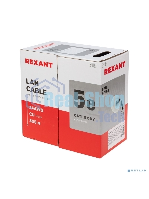 Кабель витая пара Rexant U/UTP, cat.5e, ZH нг(А)-HF, 4PR, 24AWG, внешний, черный, 305 м