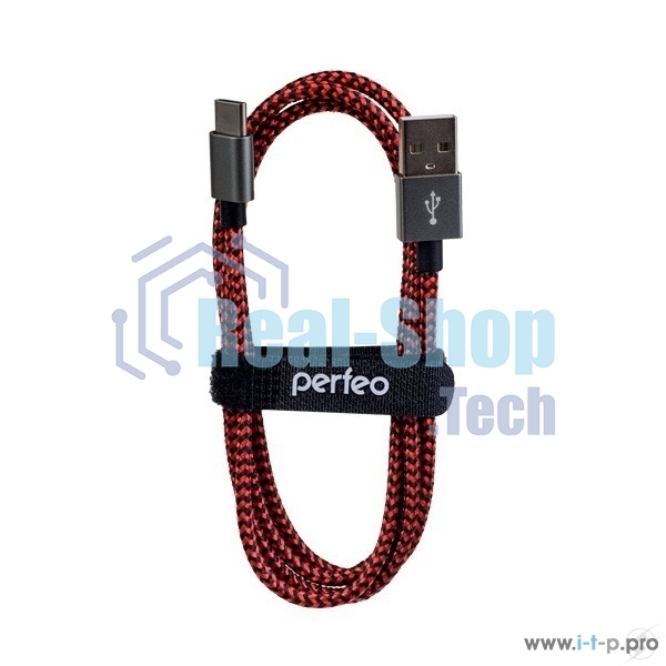 Кабель PERFEO USB2.0 A вилка - USB Type-C вилка, черно-красный, 1 м. (U4901)