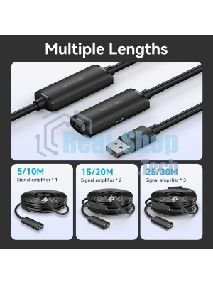 Активный кабель-удлинитель Vention USB 2.0 AM/AF с усилителем - 15м Черный