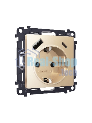 Комплект механизма электрической розетки ALFA Шампань 2USB A+C 20W (быстрая зарядка) с/з QUANT (AP6100, VM160) MA610010