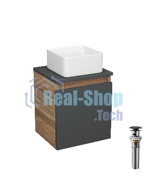Тумба Bau Dream Blackwood 35 с ящиком, графит, раковина BAU Mini 24х24, выпуск клик клак, черный