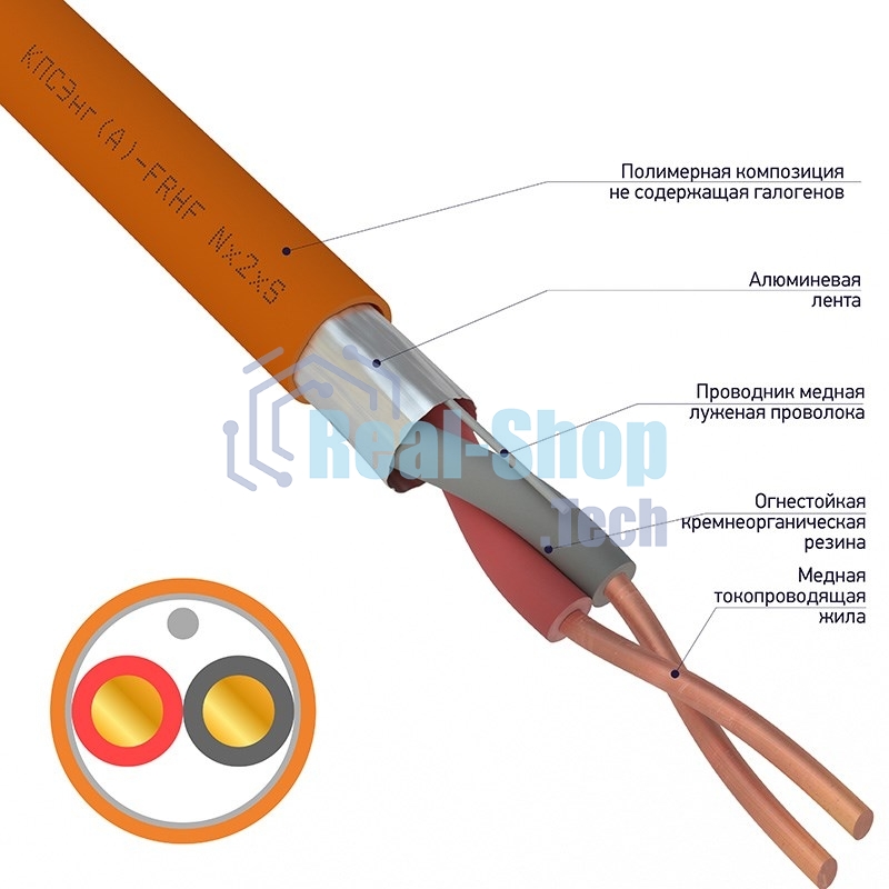 Кабель огнестойкий Rexant КПСЭнг(А)-FRHF 1x2x1,00 мм², бухта 200 м, 01-4918-1