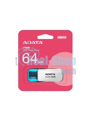 Флешка USB ADATA UV240 (AUV240-64G-RWH), 64Gb, USB 2.0, R/W 15/5, белый/синий