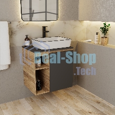 Тумба Bau Dream Blackwood 60 правая, графит, раковина 48х37, смеситель для раковины высокий Hotel Black, черный