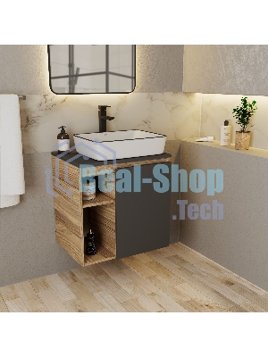 Тумба Bau Dream Blackwood 60 правая, графит, раковина 48х37, смеситель для раковины высокий Hotel Black, черный