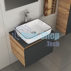 Комплект для ванной, 4 предмета (тумба Bau 60, графит + раковина BAU Hotel Black Rand 48х37 + смеситель Hotel Still, выпуск клик-клак, хром)