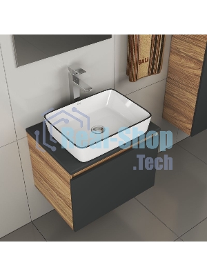 Комплект для ванной, 4 предмета (тумба Bau 60, графит + раковина BAU Hotel Black Rand 48х37 + смеситель Hotel Still, выпуск клик-клак, хром)