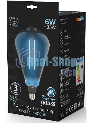 Лампа cветодиодная Gauss Filament ST164 6W 330lm 4000К Е27 gray straight LED