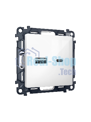 Комплект механизма розетки ALFA Белый глянец 2USB A+C 20W (быстрая зарядка) QUANT MA111010