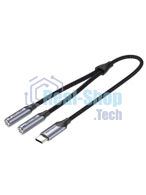 Переходник-разветвитель Vention гибкий USB-C M/Jack 3.5 мм F x 2 (Аудио+Микрофон) - 0.3 м