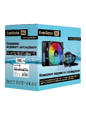 Комплект жидкостного охлаждения ExeGate BlackWater-120V3.PWM.ARGb (3 PIN 5V ADDRESSABLE RGb подсветка, LGA2066/2011/1366/1150/1151/1155/1156/1200/1700/1851/AM4/AM5/FM1/FM2/FM2+/AM2/AM2+/AM3/AM3+, TDP 150W, Fan 120мм 4pin PWM 600-1800RPM Hydro bearing, помпа 3pin 2700RPM, макс. шум 37db, с термопастой, на винтах, черный, Color Box)