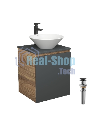 Тумба Bau Dream Blackwood 50 графит, раковина BAU Dream D43, смеситель для раковины высокий Hotel Black, черный, выпуск клик клак, черный