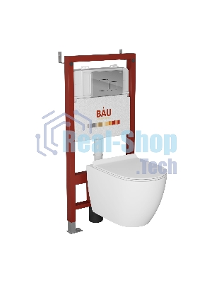Комплект BAU 6 в 1: инсталляция BAU PRO, унитаз подвесной безободковый Bau Dream 49,5х36, сиденье дюропласт микролифт, клавиша BAU Soul, хром