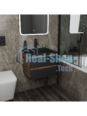 Тумба под раковину Bau Stil Loft black brushed, раковина кварцевая BAU Stil 50, черный металлик