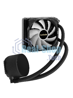 Комплект жидкостного охлаждения ExeGate BlackWater-120V3.PWM.RGb (RGb подсветка, LGA2066/2011/1366/1150/1151/1155/1156/1200/1700/1851/AM4/AM5/FM1/FM2/FM2+/AM2/AM2+/AM3/AM3+, TDP 150W, Fan 120мм 4pin PWM 600-1800RPM Hydro bearing, помпа 3pin 2700RPM, макс. шум 37db, с термопастой, на винтах, черный, Color Box)