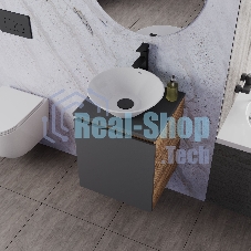 Тумба Bau Dream Blackwood 50 графит, раковина BAU Dream D43, смеситель для раковины высокий Hotel Black, черный, выпуск клик клак, черный