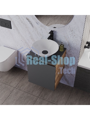 Тумба Bau Dream Blackwood 50 графит, раковина BAU Dream D43, смеситель для раковины высокий Hotel Black, черный, выпуск клик клак, черный