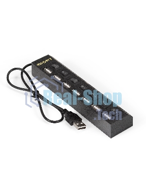 USB-концентратор ExeGate EX293978RUS DUB-72SW (кабель-адаптер USB2.0 --> 7xUSB2.0, кнопки включения/отключения для каждого порта, Plug&Play, черный)