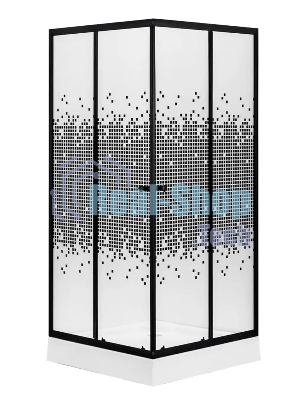 Душевой уголок BAU Stil квадратный с поддоном 80x80х195, прозрачное закаленное стекло с черным рисун