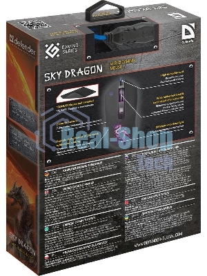 Мышь проводная Defender Sky Dragon GM-090L черный, 3200 dpi, USB, кнопки - 6