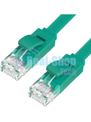 Патч-корд Greenconnect плоский прямой PROF15.0m UTP медь, cat.6, зеленый, позолоченные контакты, 30 AWG, Premium ethernet high speed 10 Гбит/с, RJ45, T568B (GCR-LNC625-15.0m)