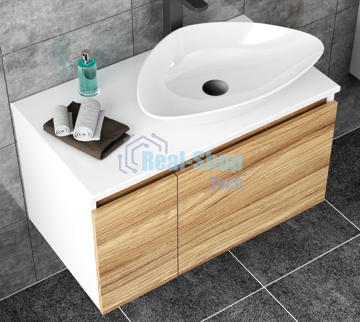 Тумба с раковиной и выпуском (Тумба Bau Dream Blackwood 80, умывальник BAU Triangle 59х39, выпуск клик клак, черный)