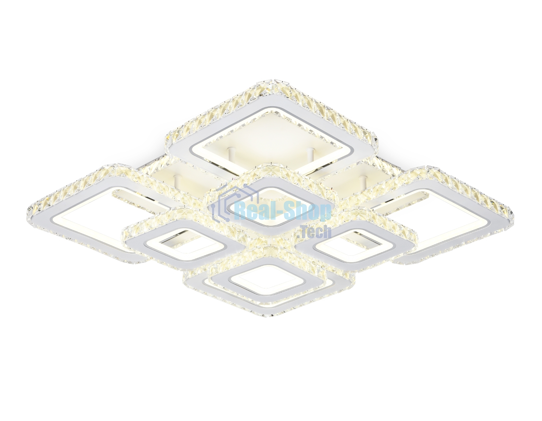 Управляемый светодиодный светильник Ambrella light FA1737/4+4 WH/CH белый/хром 215W 3000K/4200K/6400K 720*720*120 (ПДУ РАДИО 2.4G)