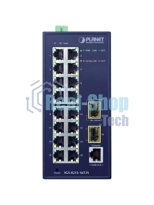 Коммутатор PLANET IGS-4215-16T2S IP30 Industrial L2/L4 16-Port 10/100/1000T + 2-Port 100/1000X SFP Managed Switch (-40~75 degrees C, dual redundant power input on 12~48VDC/24VAC terminal block)