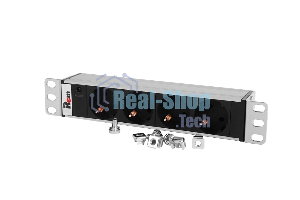Блок роз Rem-10 без шнура с инд., 4 Sсhuko, вх IEC 60320 C14, 10A алюм. 10
