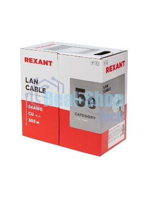 Кабель витая пара Rexant U/UTP, cat.5e, ZH нг(А)-HF, 4PR, 24AWG, внутренний, серый, 305 м