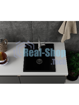 Мойка для кухни BAU Stil Black coal 45х50, выпуск с сифоном в комплекте, черный уголь