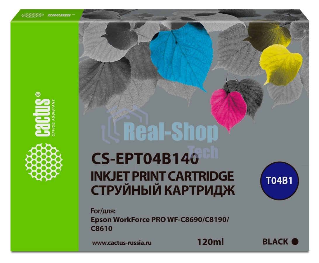 Картридж струйный Cactus CS-EPT04B140 черный (120 мл) для Epson WorkForce Pro WF-C8190, WF-C8690