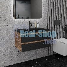 Тумба под раковину Bau Stil Loft black brushed, раковина кварцевая BAU Stil 75, черный металлик
