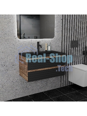 Тумба под раковину Bau Stil Loft black brushed, раковина кварцевая BAU Stil 75, черный металлик