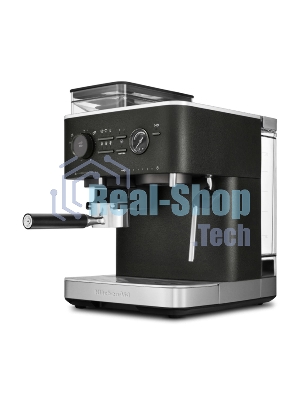 Полуавтоматическая кофемашина KitchenAid 5KES6551EBK, давление 15 бар, 15 уровней помола, объем резервуара для воды 2.5 л, автоматический капучинатор, одновременное приготовление двух чашек, индикатор наличия зерен, индикация уровня воды, черный чугун
