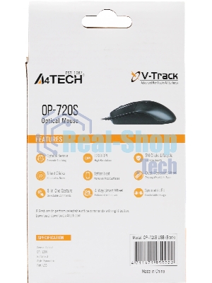 Мышь проводная A4Tech OP-720S черный, 1200 dpi, USB Type-A, кнопки - 3