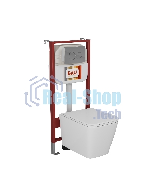 Комплект BAU 6 в 1: рамная инсталляция BAU NEO 45, унитаз подвесной безободковый торнадо обратного потока Bau Stil Hurricane-2, сиденье дюропласт микролифт, круглая хромированная клавиша Aquanika