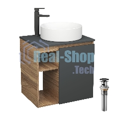 Тумба Bau Dream Blackwood 60 правая, графит, раковина BAU Dream круглая D41, смеситель для раковины высокий Hotel Black, черный, выпуск клик клак, черный