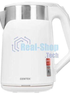 Электрочайник Centek CT-0023 белый, 2.0 л, 2000 Вт, скрытый нагревательный элемент